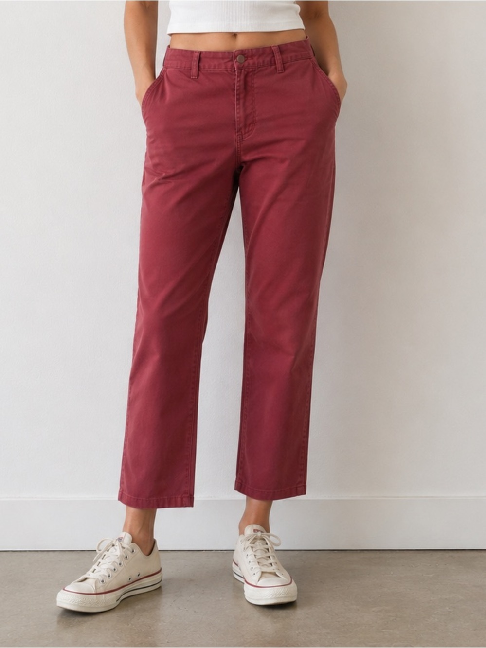 Sundry Cropped Straight Jeans in Burgundy